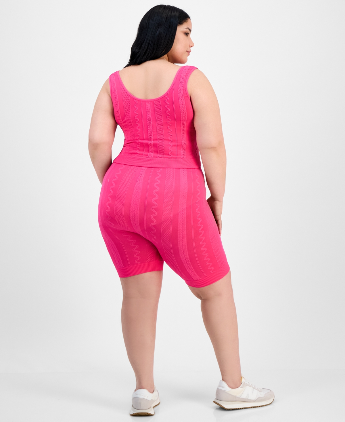 Full Circle Trends Trendy Plus Size Mixed Stitch Crop Top & Bike Shorts Set