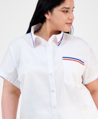 Trendy Plus Size Button-Front Shirt & Pleated Skirt 