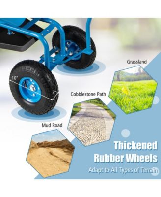 Height Adjustable Swivel Seat and Storage Basket Rolling Garden Cart