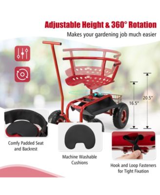  16.5&amp;#x22;-20.5&amp;#x22; Rolling Garden Cart with Height Adjustable Swivel Seat and Storage Basket