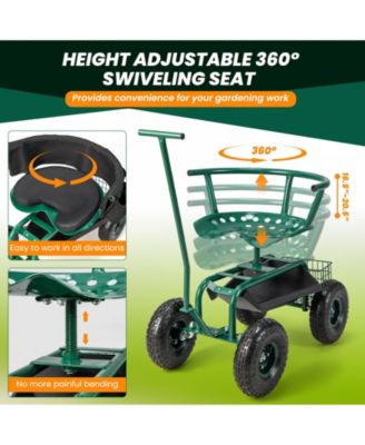 16.5&amp;#x22; to 20.5&amp;#x22; Rolling Garden Cart with Height Adjustable Swivel Seat and Storage Basket