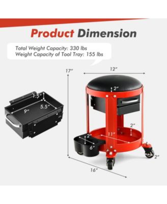Rolling Mechanic Stool with Removable Padded Seat and Drawers
