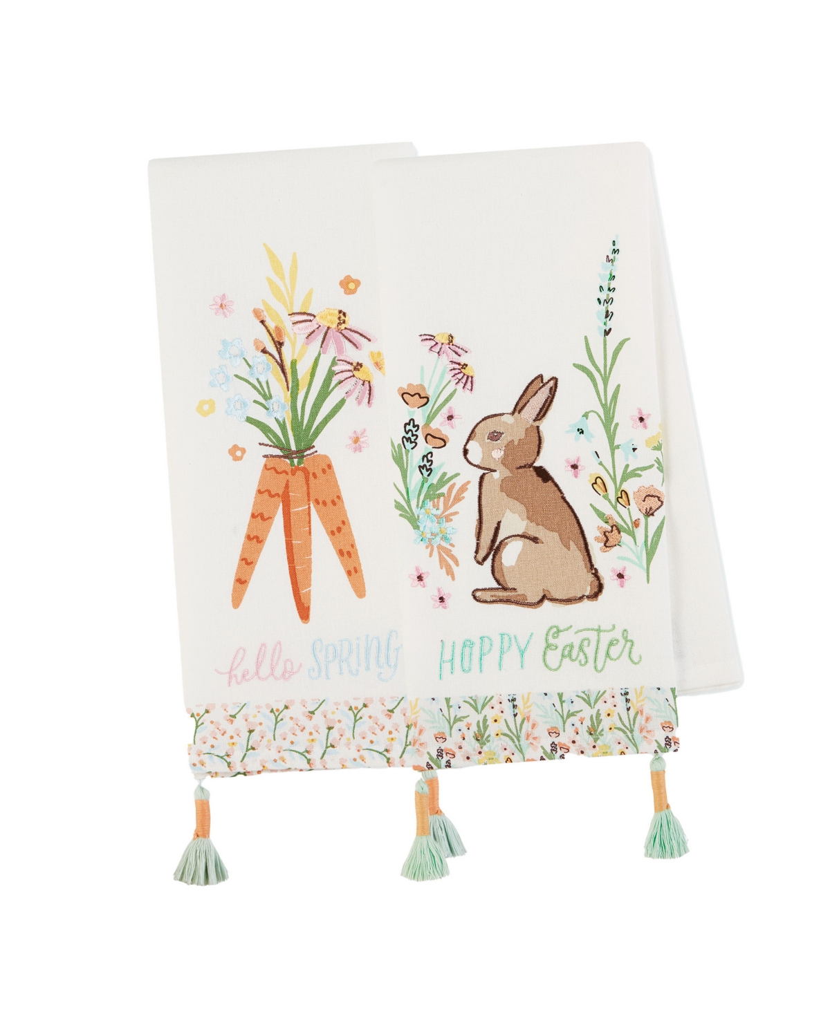 Spring Bunny Cotton Dishtowels Set, 18"x28" - Off White