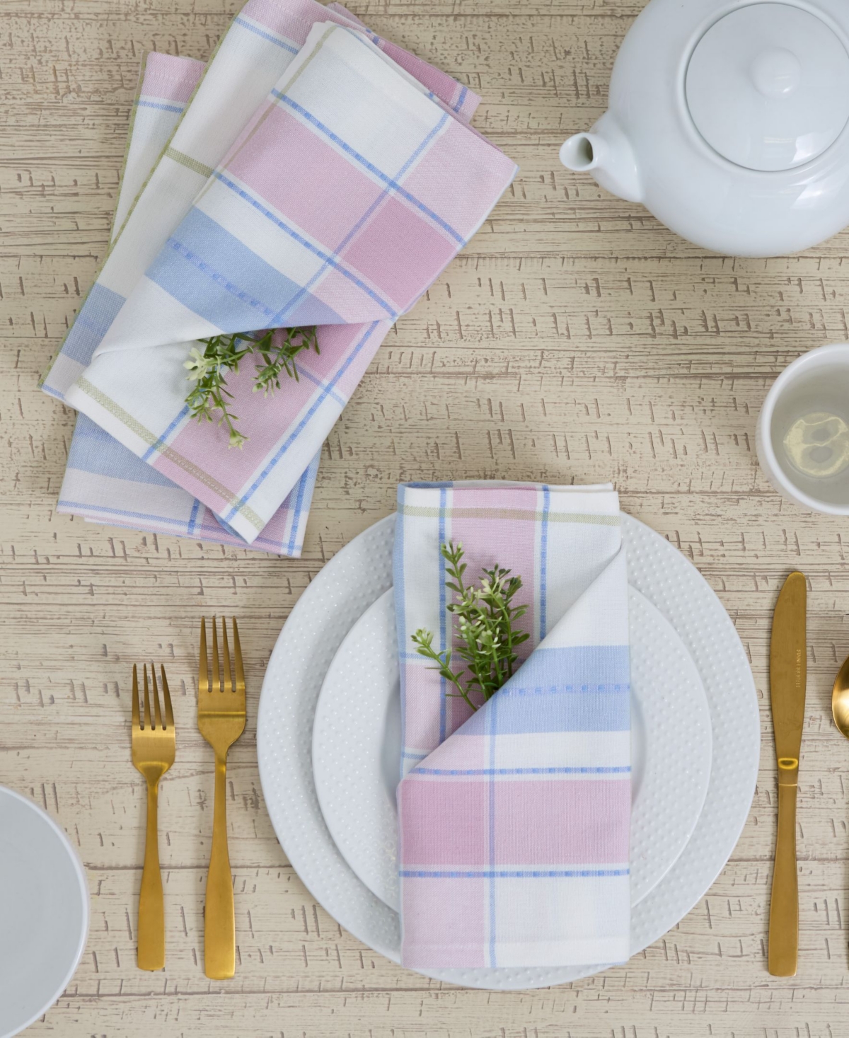 Design Imports Oh Hoppy Day Plaid Cotton Napkins, Set Of 4 In Blue