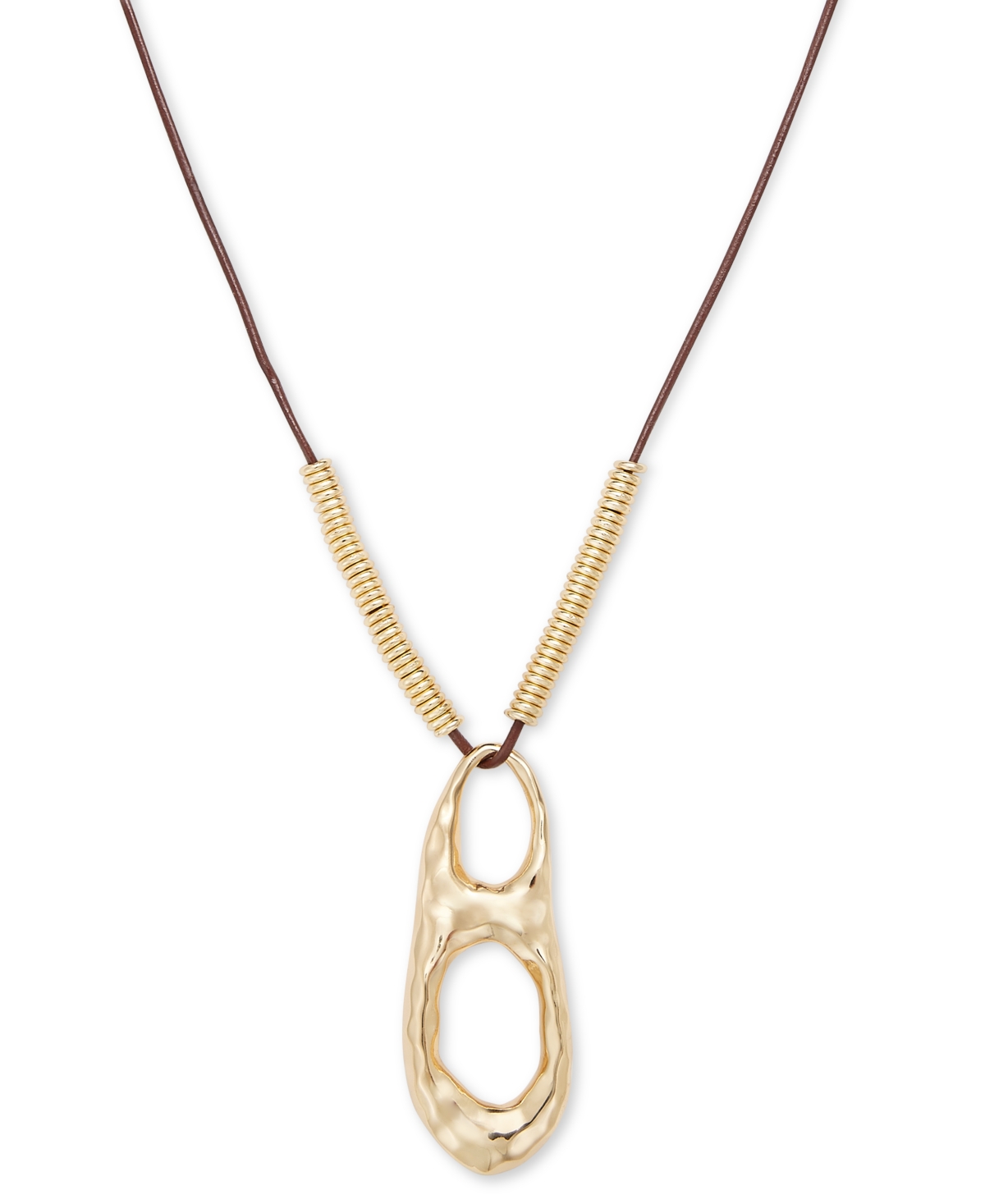 Gold-Tone Hammered Sculptural Leather Pendant Necklace, 32" + 3" extender, Exclusively at Macy's - Gold