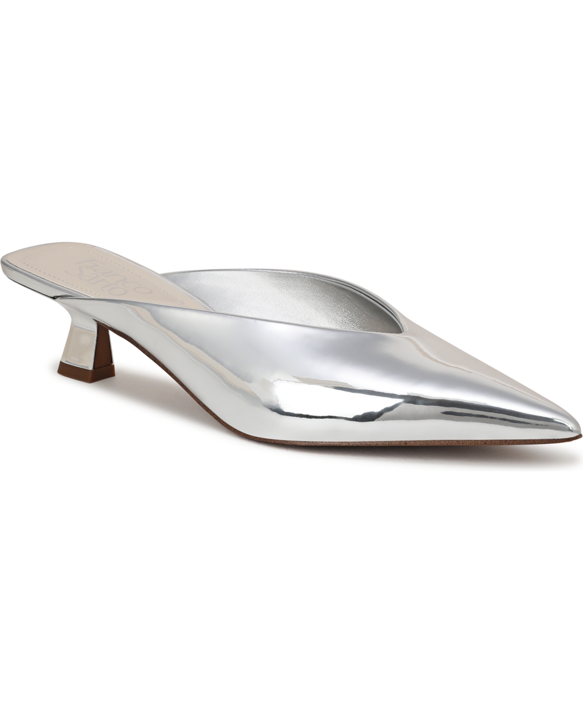 Franco Sarto Jayda Kitten Heel Mule In Silver Faux Leather
