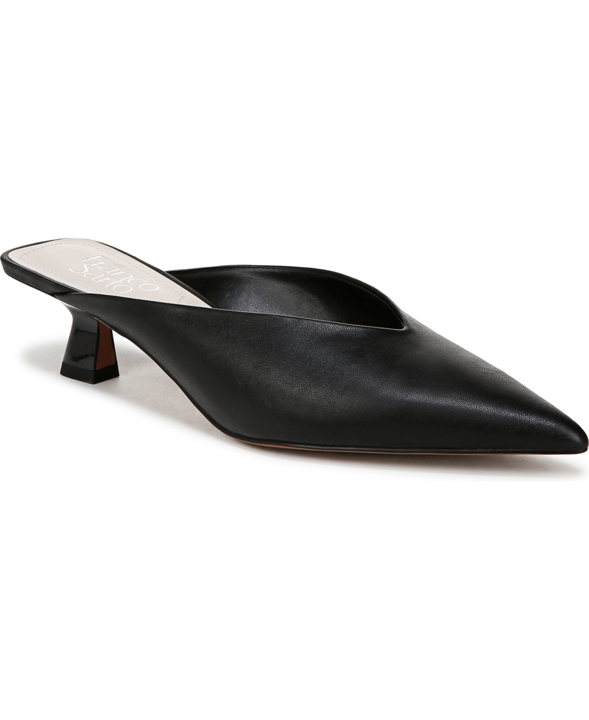 Franco Sarto Women's Jayda Pointed Toe Kitten Heel Mules In Black Faux Leather