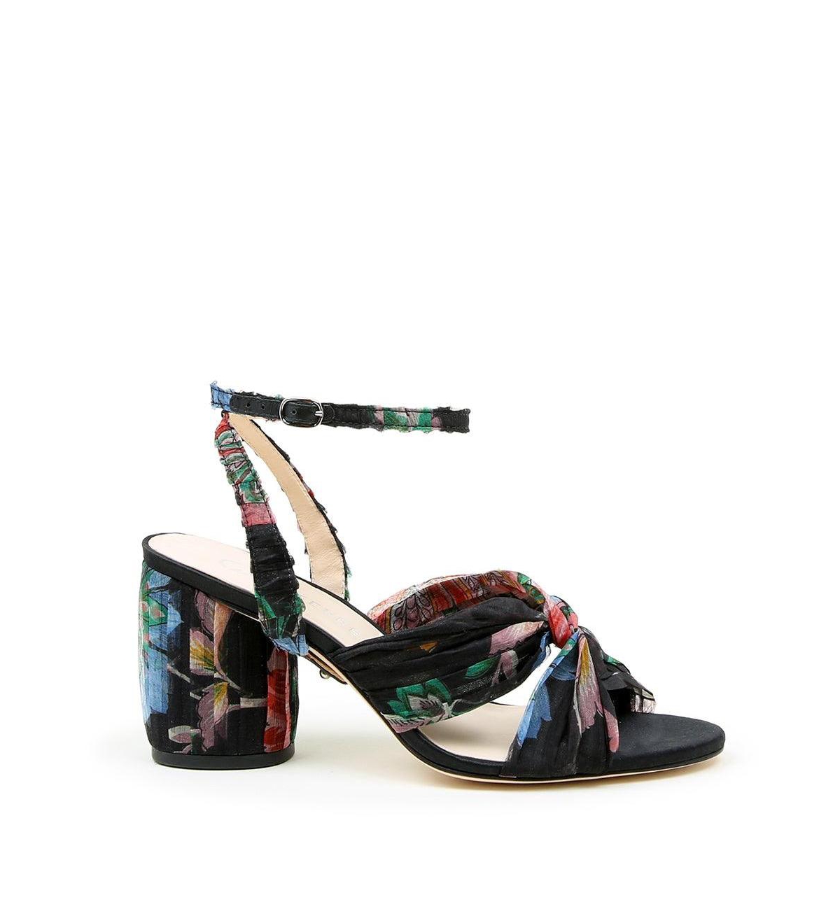 Women's Black Floral Organza Customizable Twist Sandals - Black floral