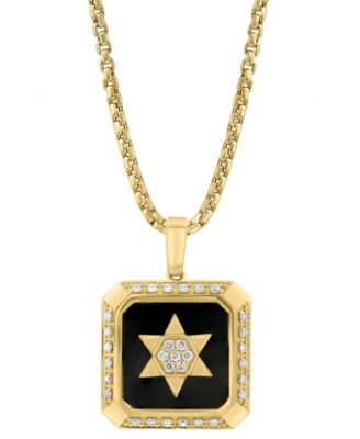 EFFY Collection - Men's Onyx & Diamond Star Inlay Square 22" Pendant Necklace in 14k Gold