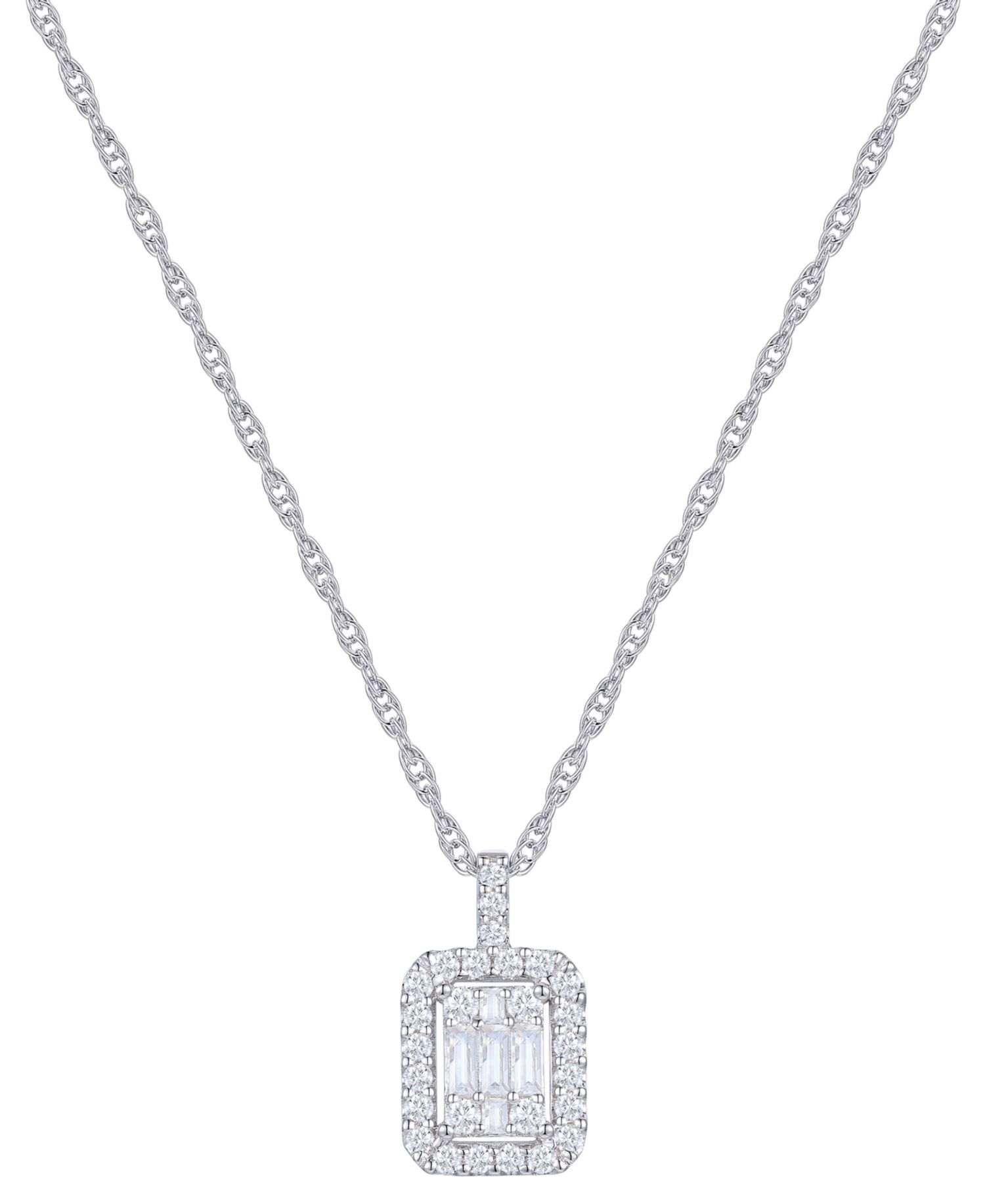 Diamond Emerald Shaped Halo Cluster 18" Pendant Necklace (1/3 ct. t.w.) in 14k White Gold
