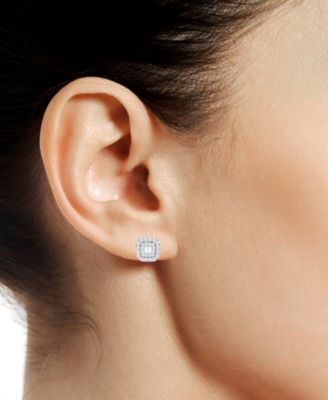 Diamond Round & Baguette Cluster Stud Earrings (1/2 ct. t.w.) in 14k White or Yellow Gold