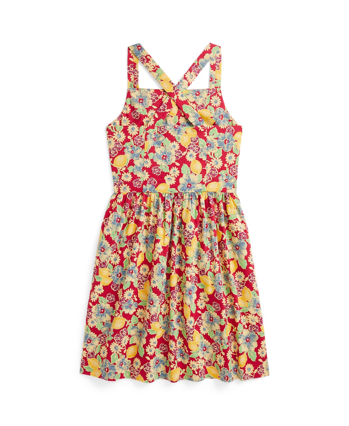 Polo Ralph Lauren Lemon-floral Slub Cotton Dress In Red