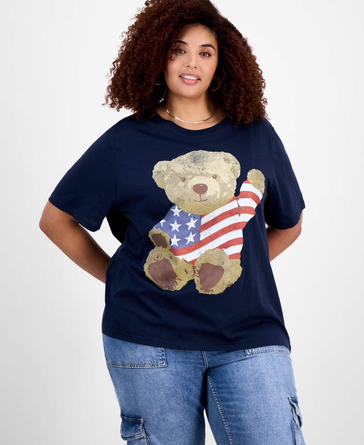 Trendy Plus Size Americana Teddy Tee - Blue