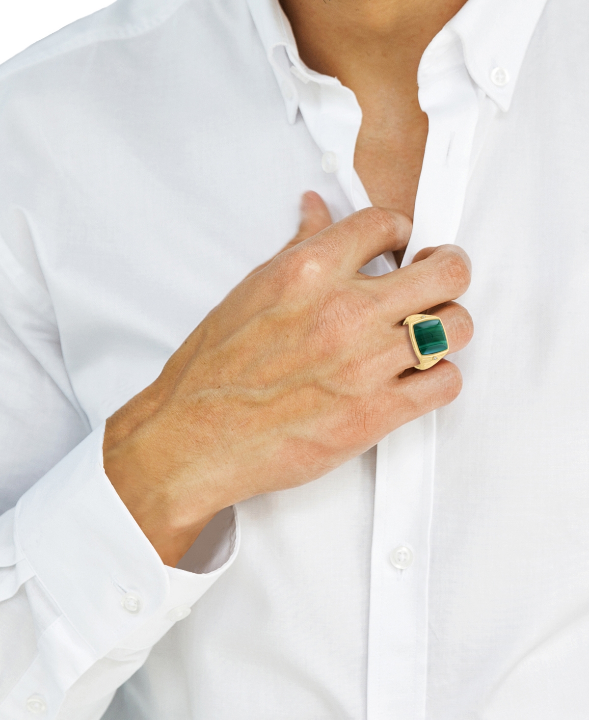 Effy Collection Effy Men's Malachite & Diamond Accent Cushion Textured Ring In 14k Gold In Green