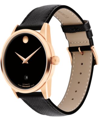 Men's Museum Classic Swiss Automatic Black Leather Watch, 40mm