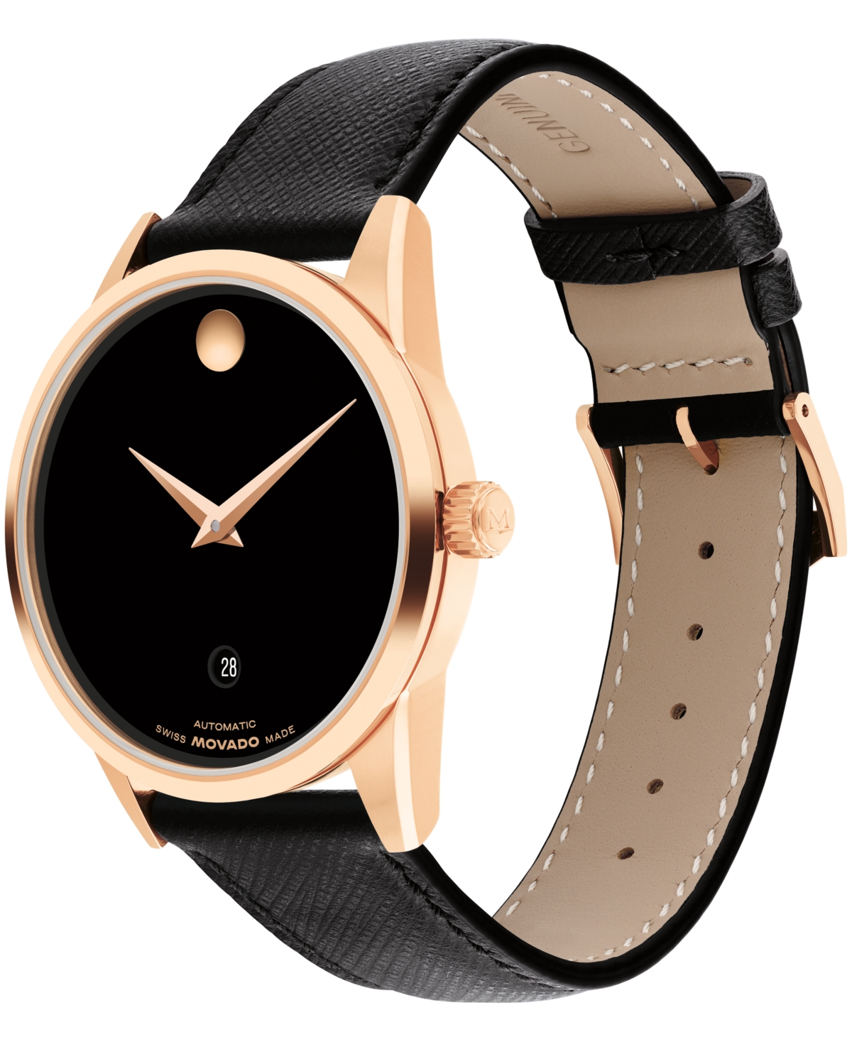 Movado Men's Museum Classic Swiss Automatic Black Leather Watch, 40mm In Black