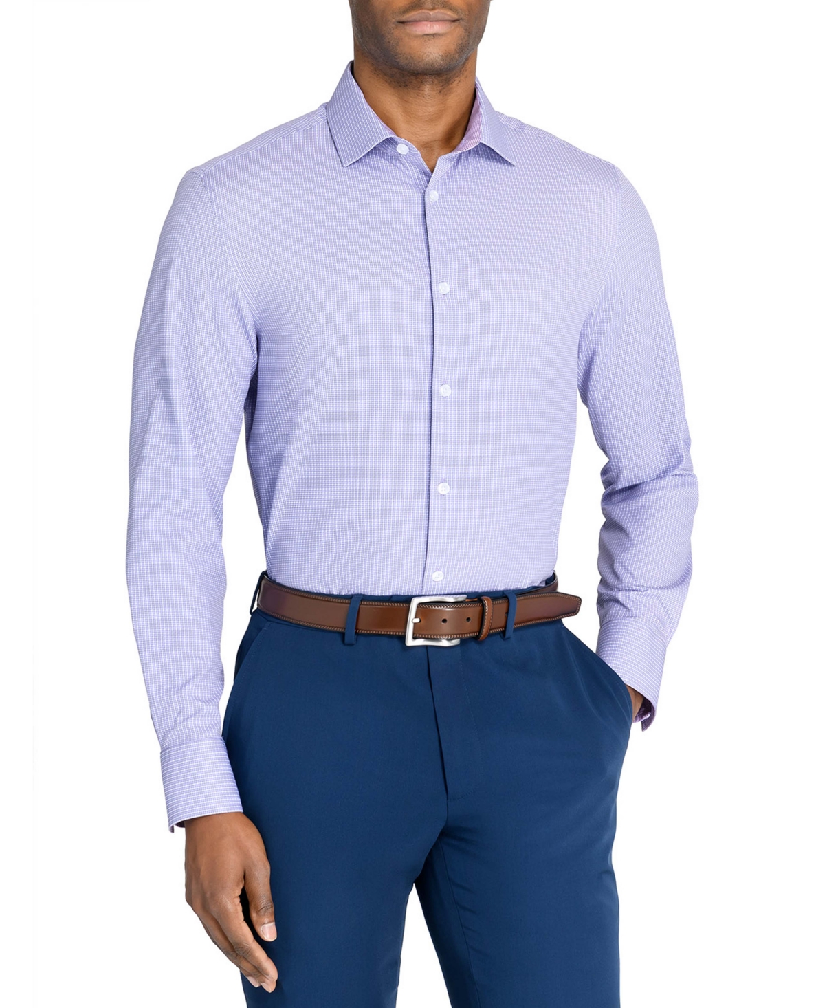Men's Recycled Slim Fit Check 4-Way Stretch Performance Dress Shirt - Lilac