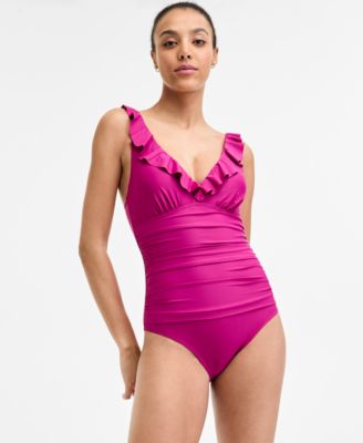 DKNY - Women's Ruffle Neck One-Piece Swimsuit