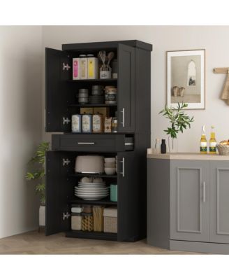 Kitchen Pantry with Doors and Drawer, Adjustable Shelves