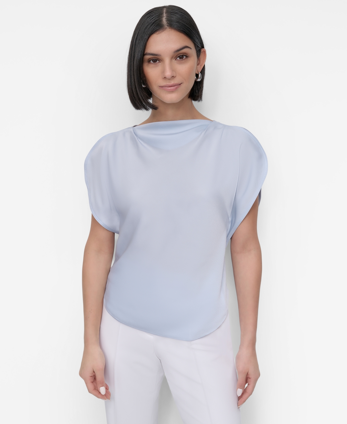 Women's Draped Boatneck Slit-Sleeve Blouse - Skyway