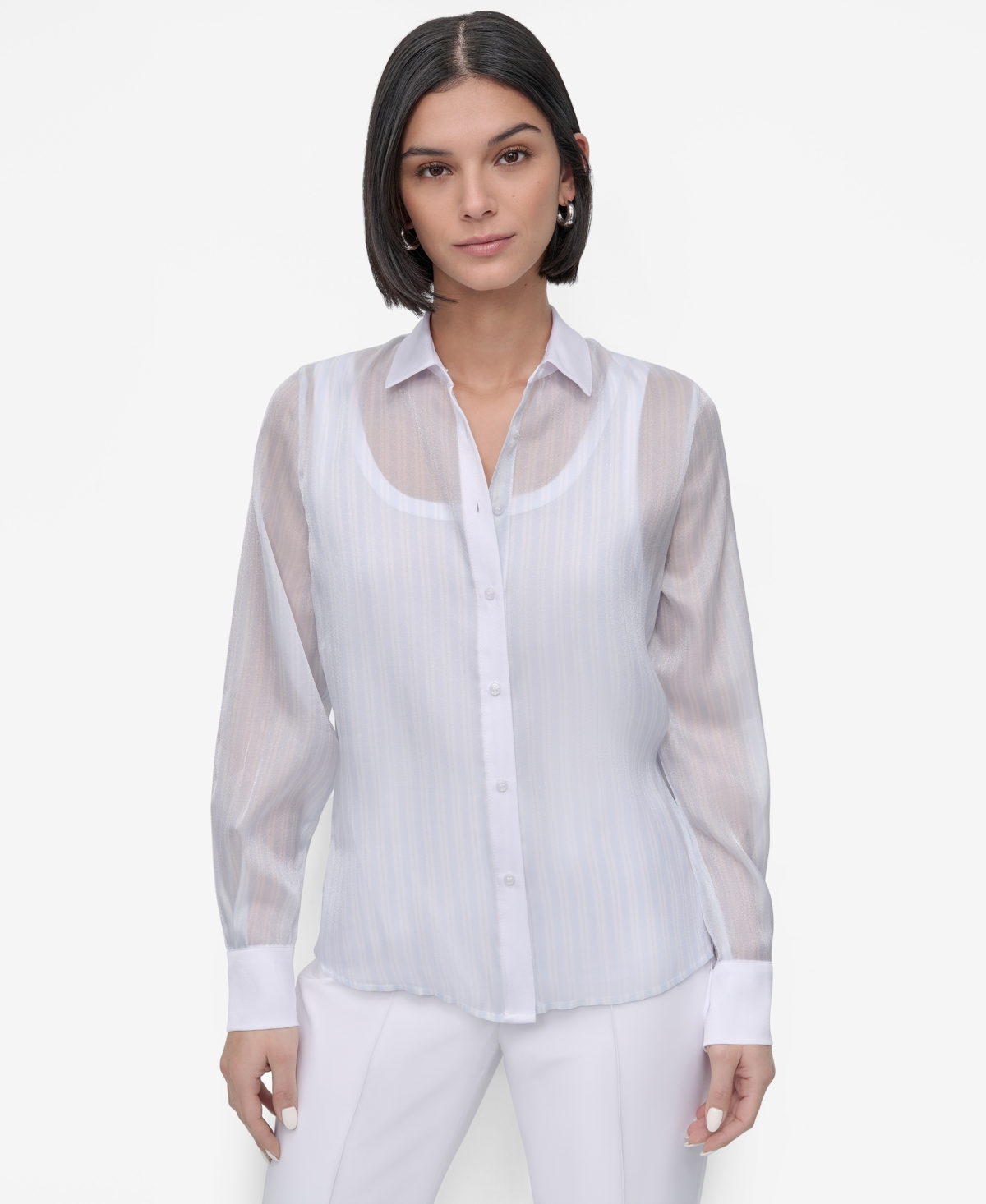 Women's Striped Button-Front Shirt - White