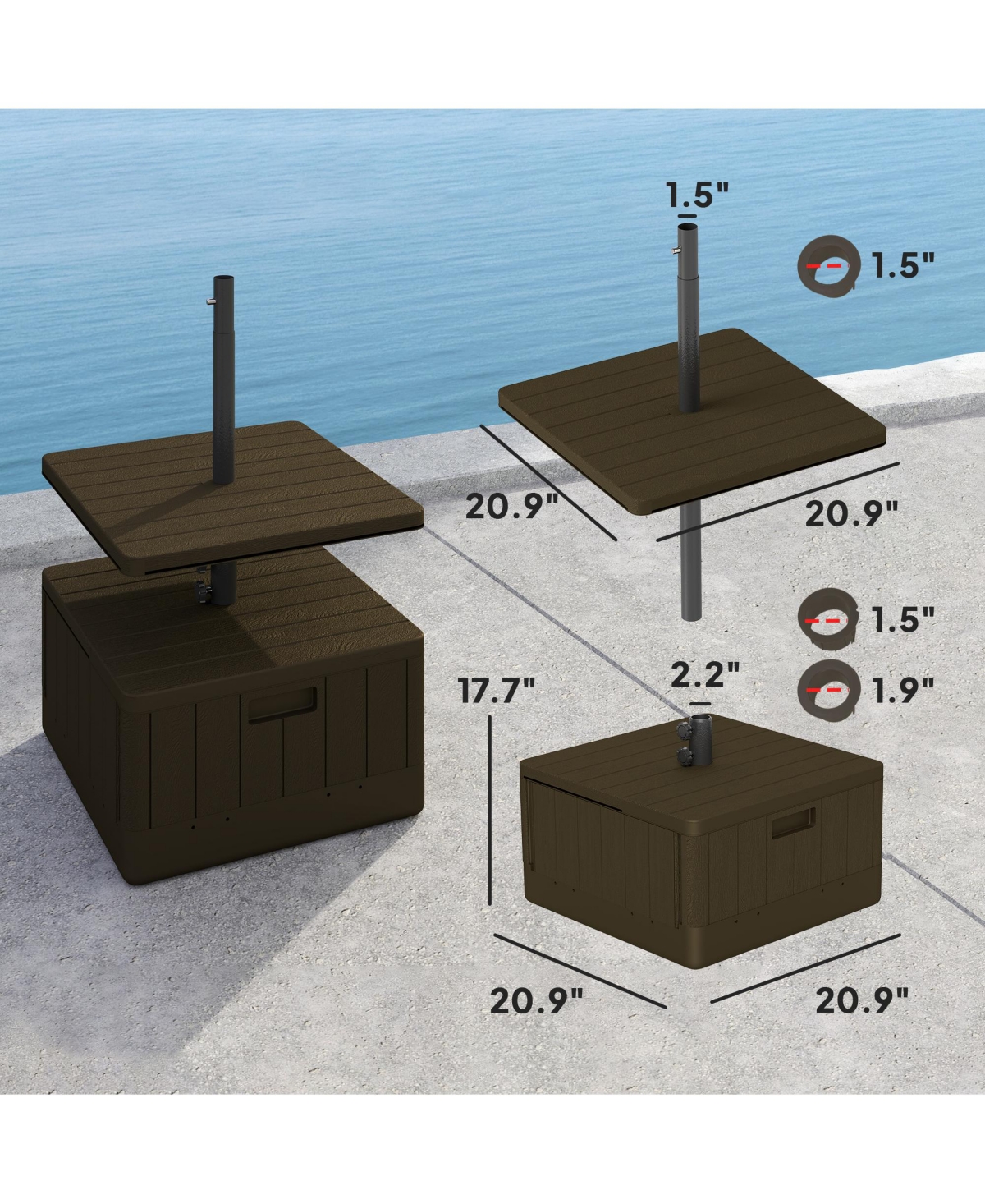 Patio Umbrella Base with Table, Weighted Umbrella Sd, - Brown