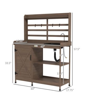 Wooden Potting Bench with Storage, Sink, Water Tap,