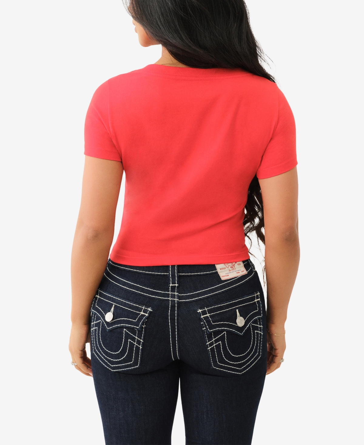 TRUE RELIGION WOMEN'S CRYSTAL LOGO V-NECK BABY T-SHIRT 