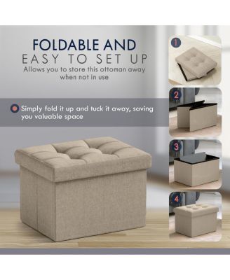 Collapsible Rectangle Storage Ottoman – Small Footrest with Hidden Storage, 12" x 16" x 12"