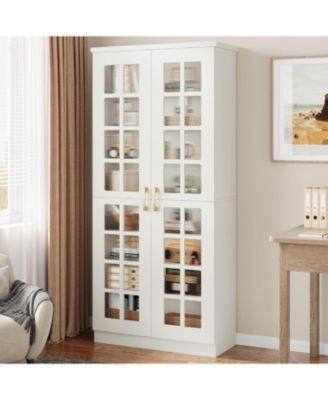 71" Tall Storage Cabinet with Doors, Kitchen Pantry Cabinet with Adjustable Shelves, Kitchen Cupboard Food Pantry Floor Storage Cabinet for Living Room, Bathroom, Office, White