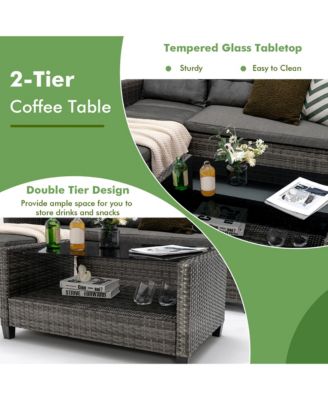 4 Piece Rattan Outdoor Conversation Sectional Sofa Set Patio Furniture Set w/ Cushions