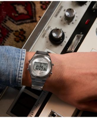 Men's Quartz Digital Silver-Tone Stainless Steel Watch, 39mm