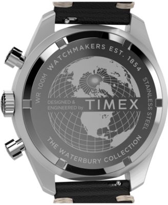 Men's Quartz Analog Black Leather Watch, 41mm