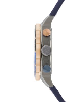 Men's Hawker Hunter Atlas Dual-Time Chronograph Blue Leather Strap Watch, 44mm