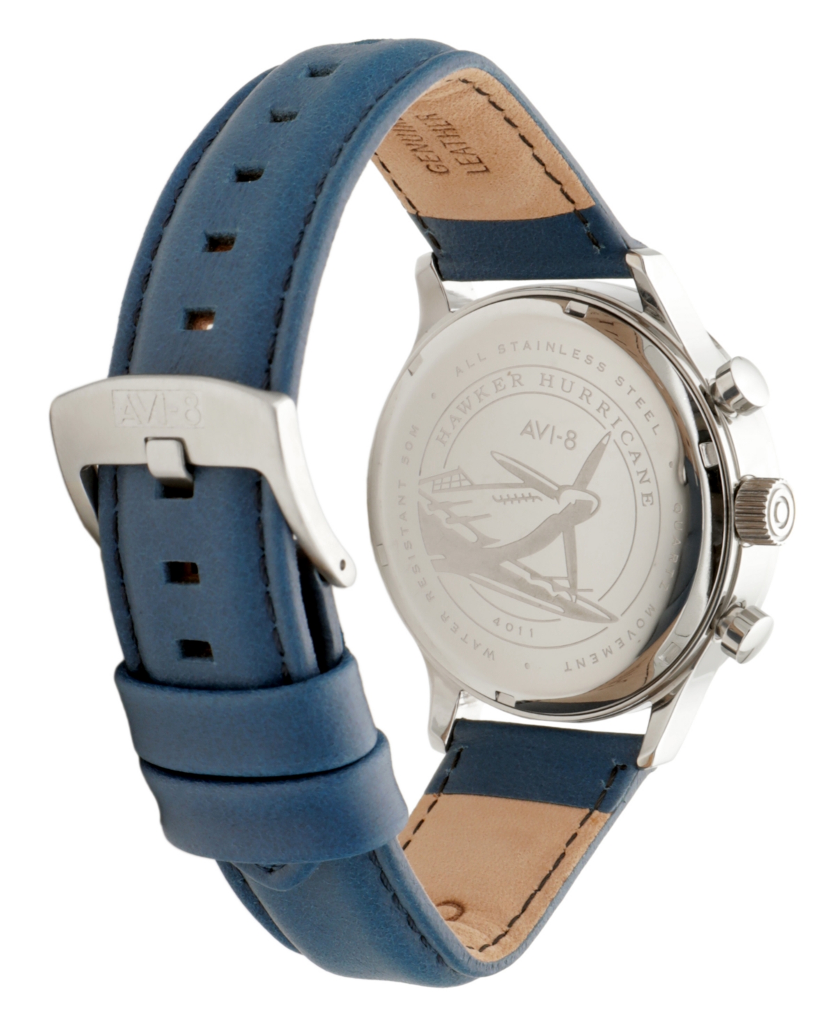 Avi-8 Men's Hawker Hurricane Classic Chronograph Blue Leather Strap Watch, 43.5mm In White