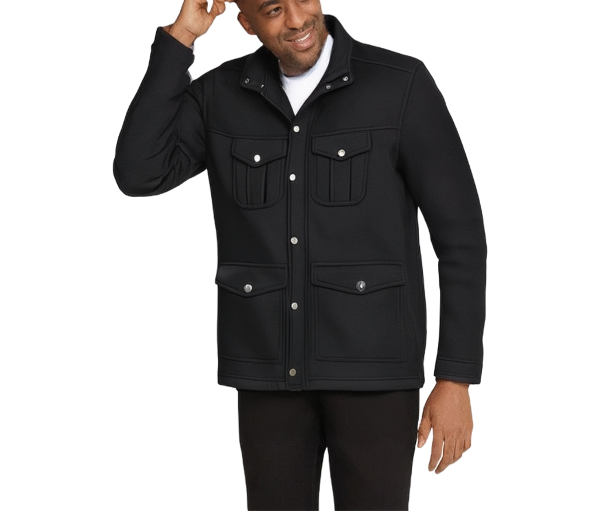 Tall Sweater Fleece Multi-Pocket Jacket - Black