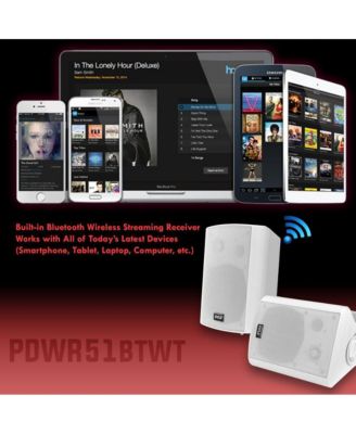PDWR51BTWT 5.25" Bluetooth Waterproof Indoor/Outdoor Wall Mount Speakers - 240W, White, Pair