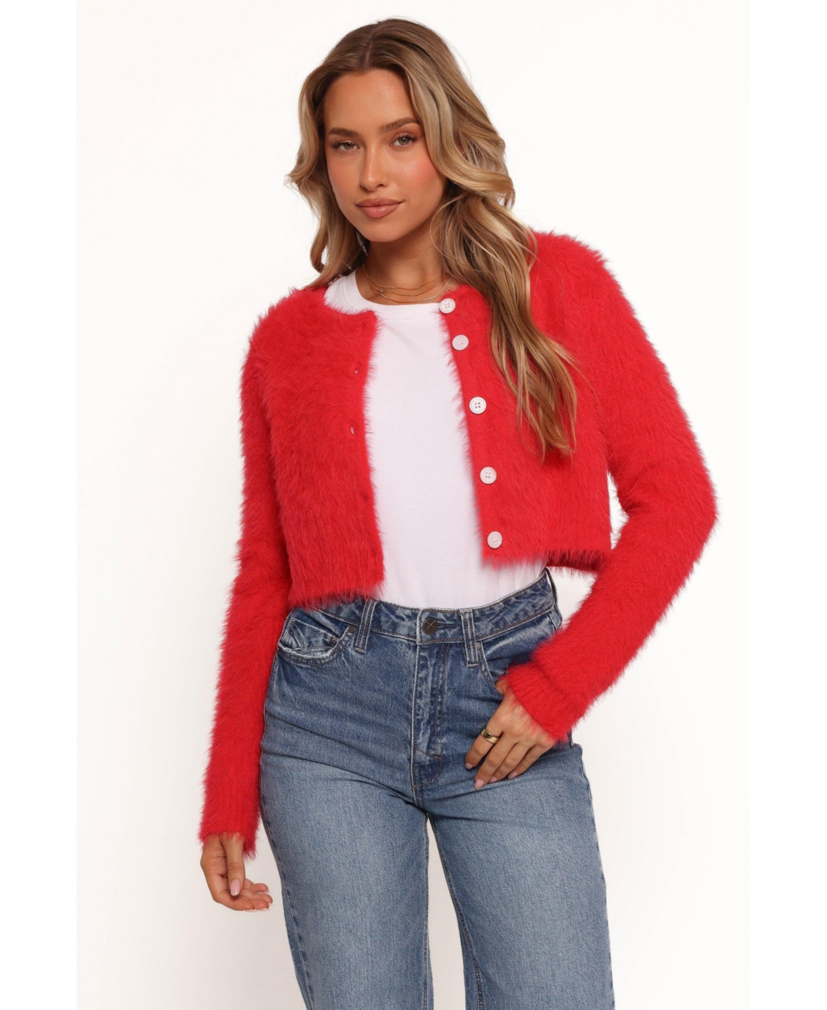 Women's Tavan Crop Button Front Cardigan - Red