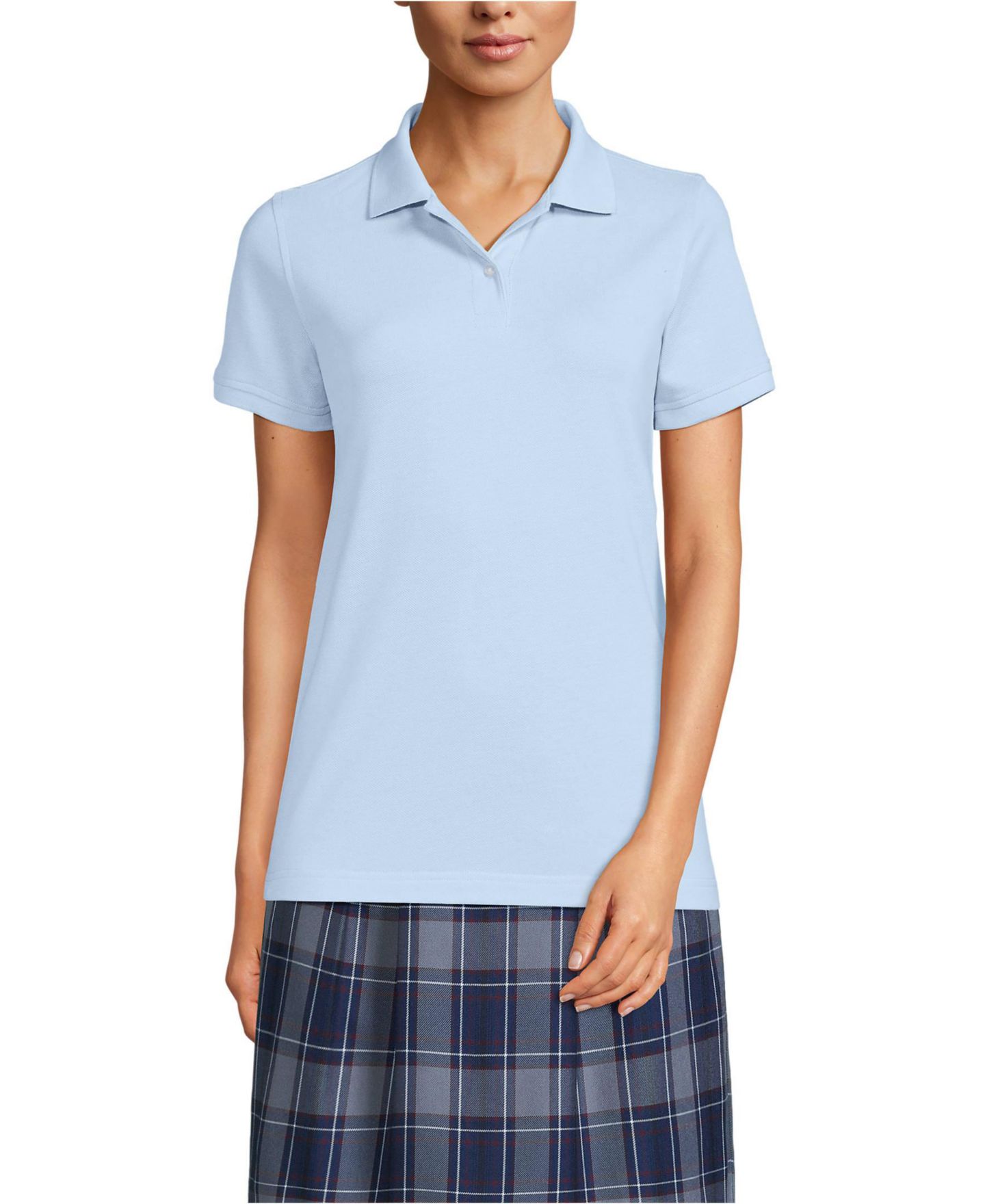 Женское поло Lands' End Essential Pique Short Sleeve Polo, цвет: Синий — фото 1