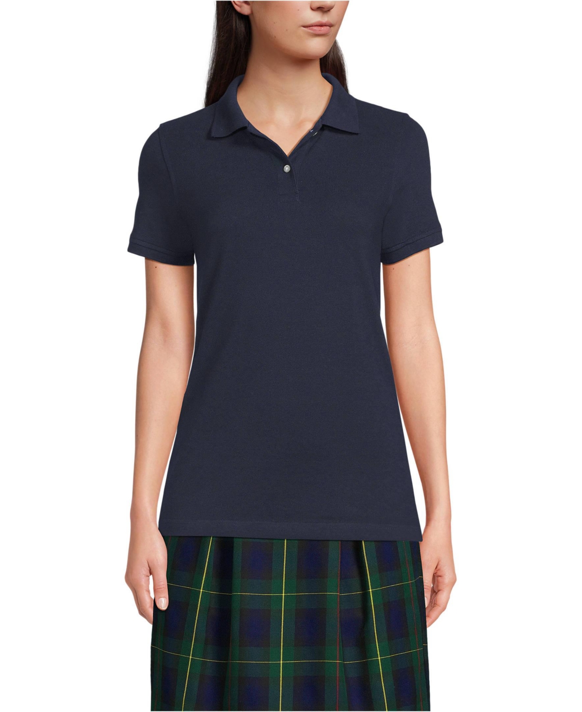 Women's School Uniform Short Sleeve Mesh Polo Shirt - Classic navy