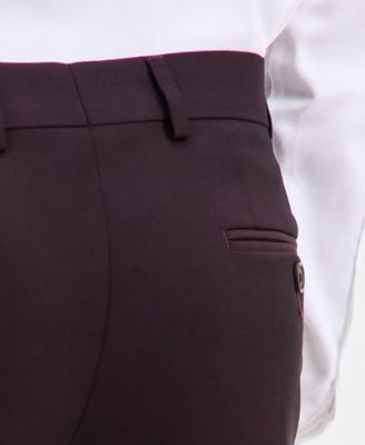 Men's Modern-Fit Stretch Bordeaux Wool-Blend Suit Separate Pants