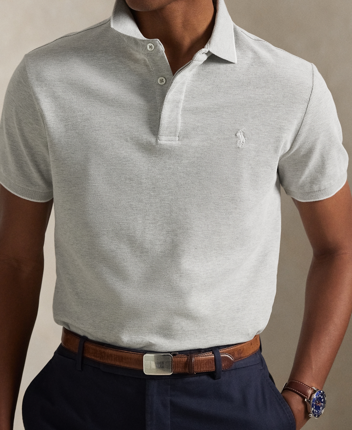 Polo Ralph Lauren Men's Classic Stretch Oxford Mesh Polo Shirt In Metallic