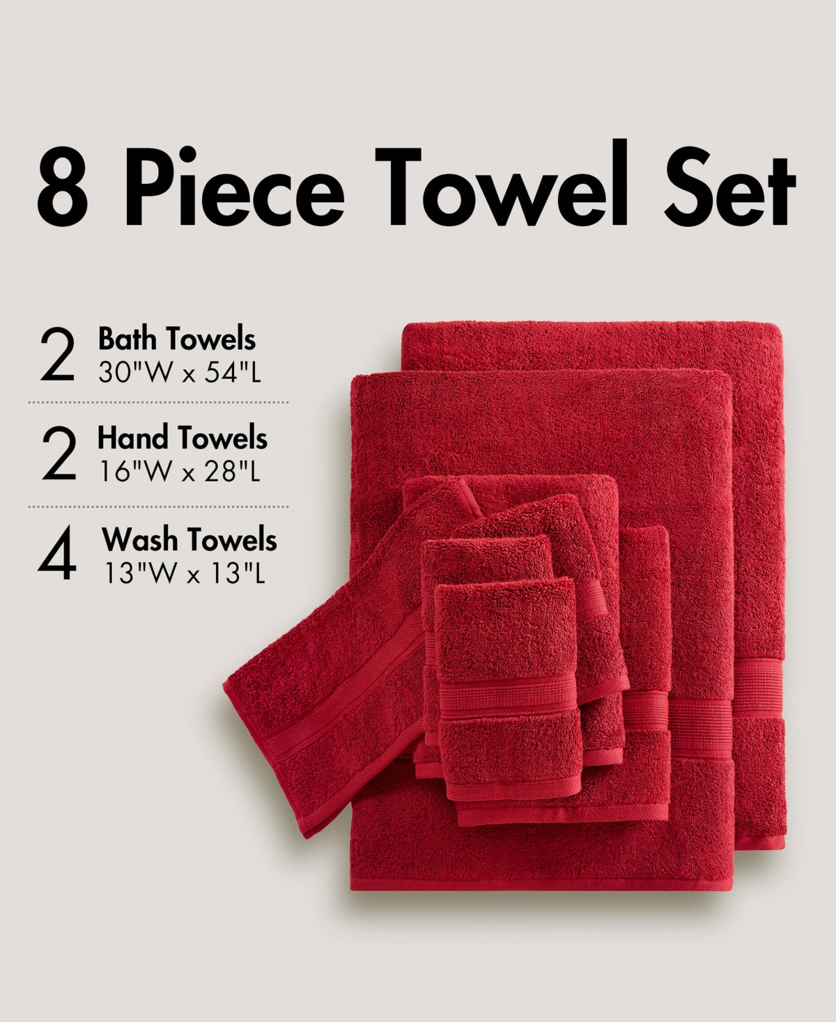 Madison Park Signature Solid Cotton 8-pc. Bath Towel Set In Bright Red