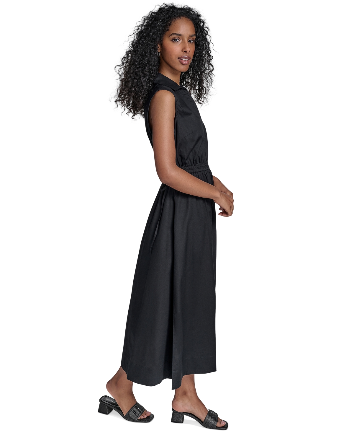 Shop Calvin Klein Women's Cotton Drawstring Sleeveless Midi Dress