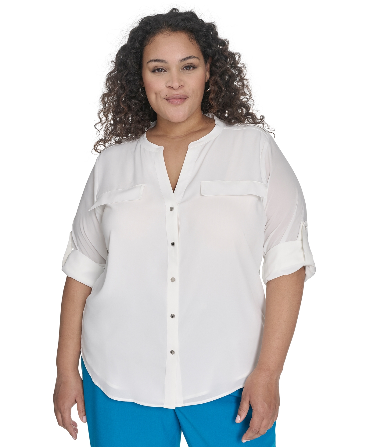 Calvin Klein Plus Size Split-neck Button-front Shirt