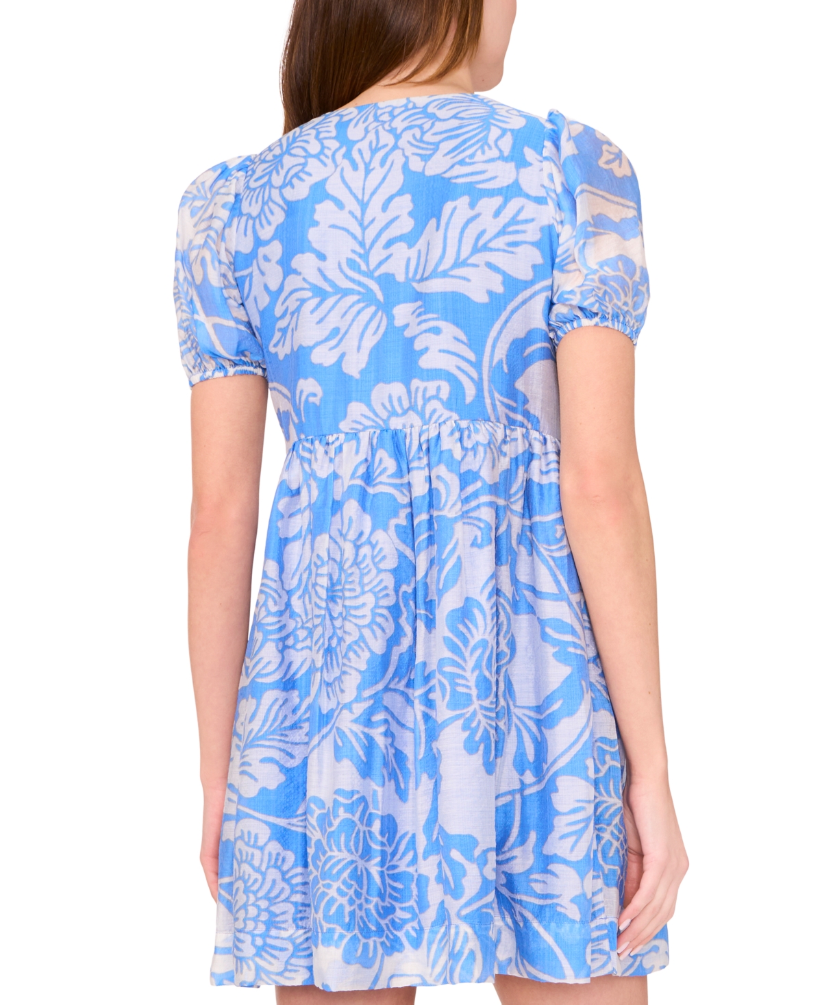 Msk Plus Size Printed Short-puff-sleeve Dress