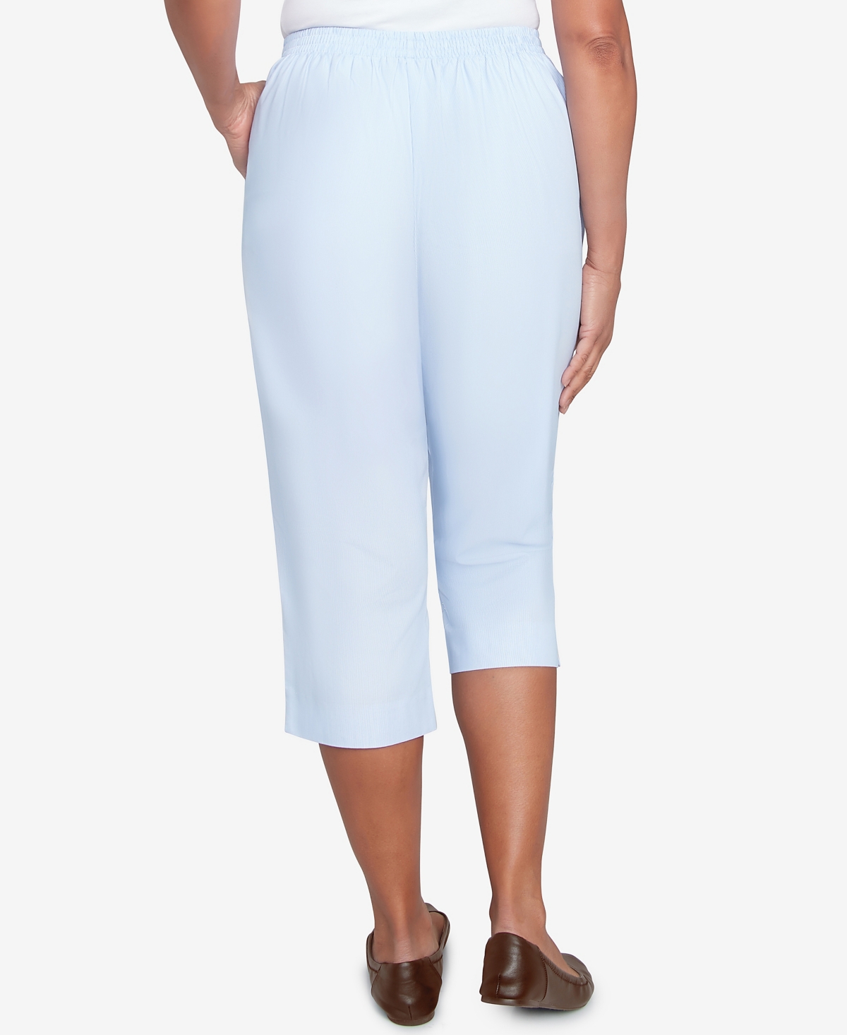 Alfred Dunner Petite St. Thomas Heat Set Embroidered Capri Pants In Sky Blue