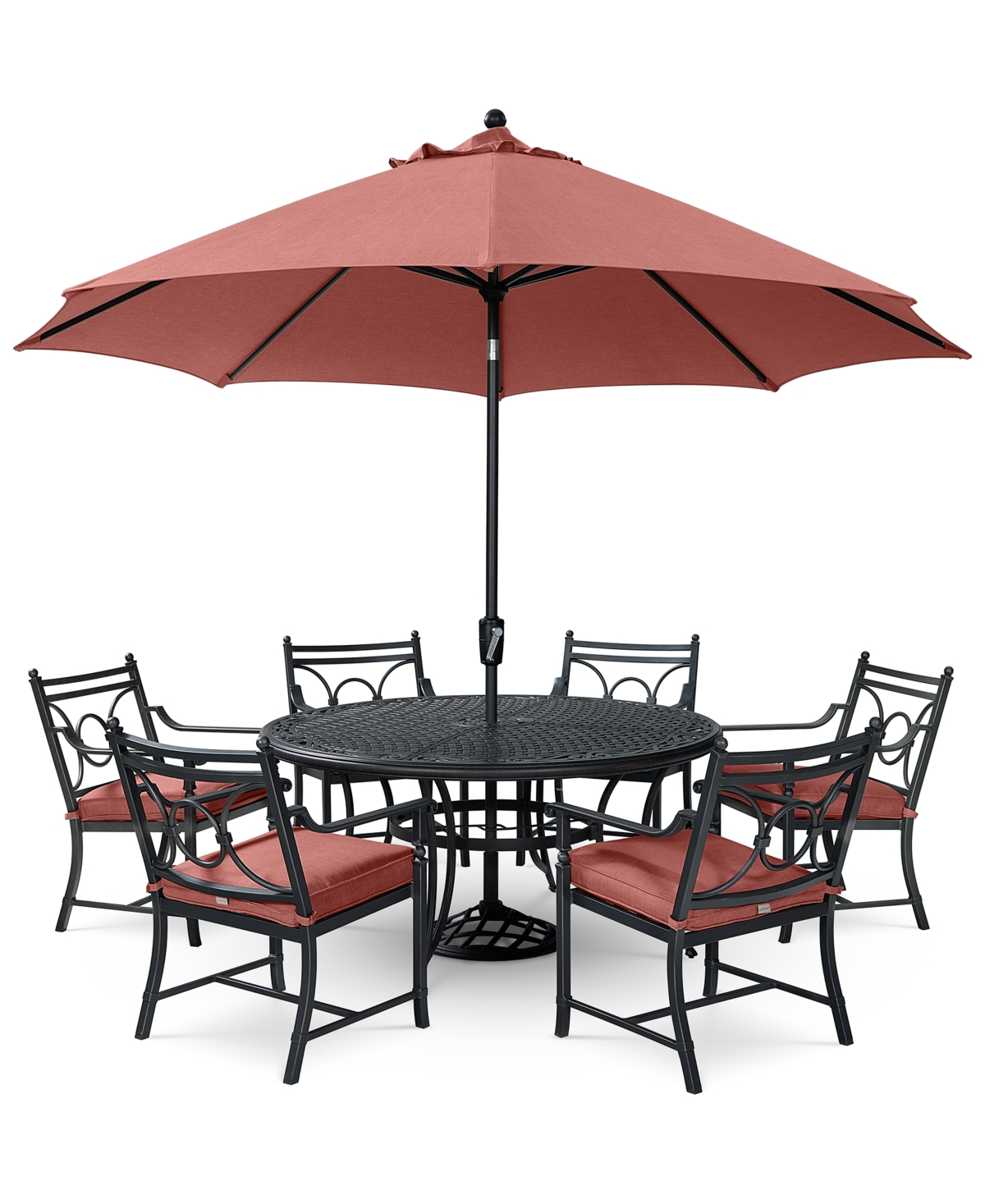 AGIO WYTHBURN OUTDOOR DINING 7PC SET (60" ROUND TABLE & 6 SCROLL DINING CHAIRS), CREATED FOR MACY'S 