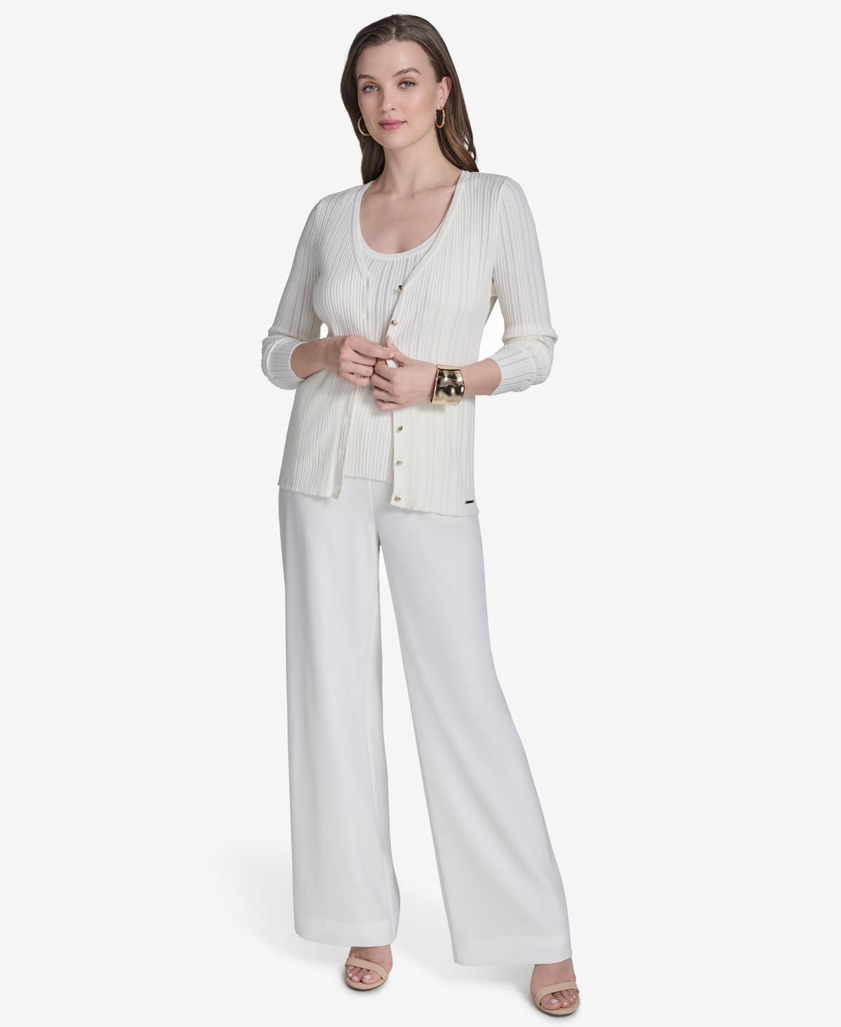 HALSTON WOMEN'S RIBBED KNIT BUTTON-FRONT CARDIGAN 