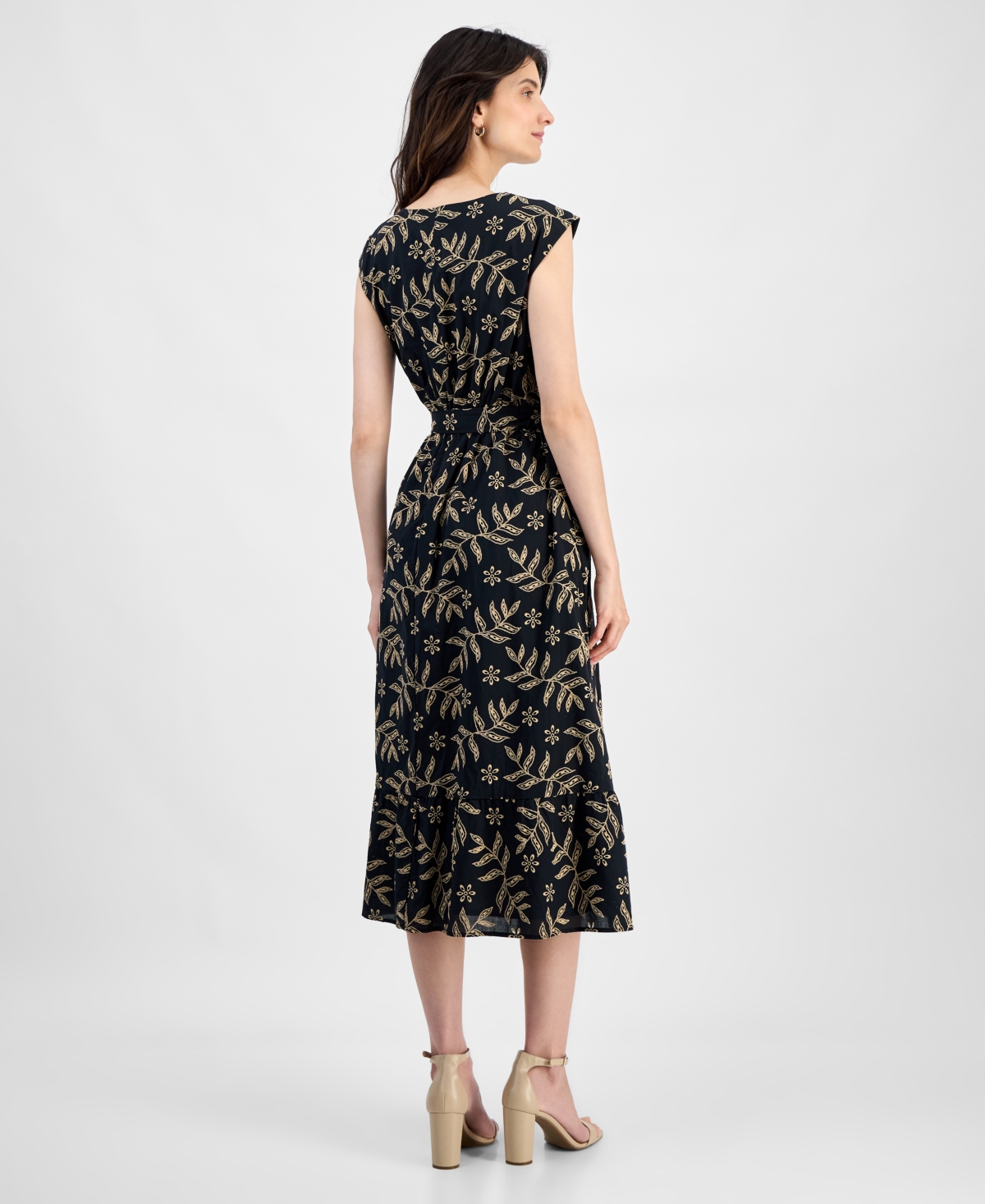 Kasper Women's Printed Leaf-print Cotton Midi Dress